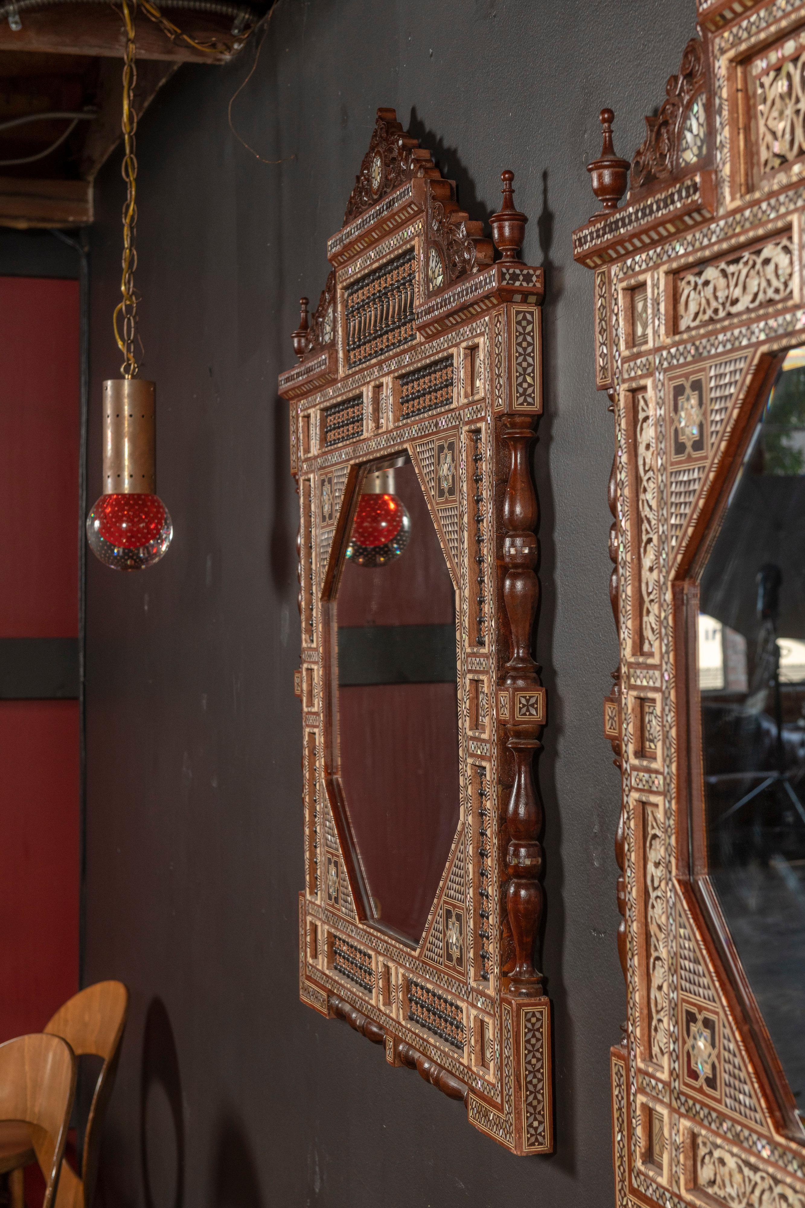 Two Unique Syrian Mirrors with Mother of Pearl Inlay and Wooden Marquetry  6