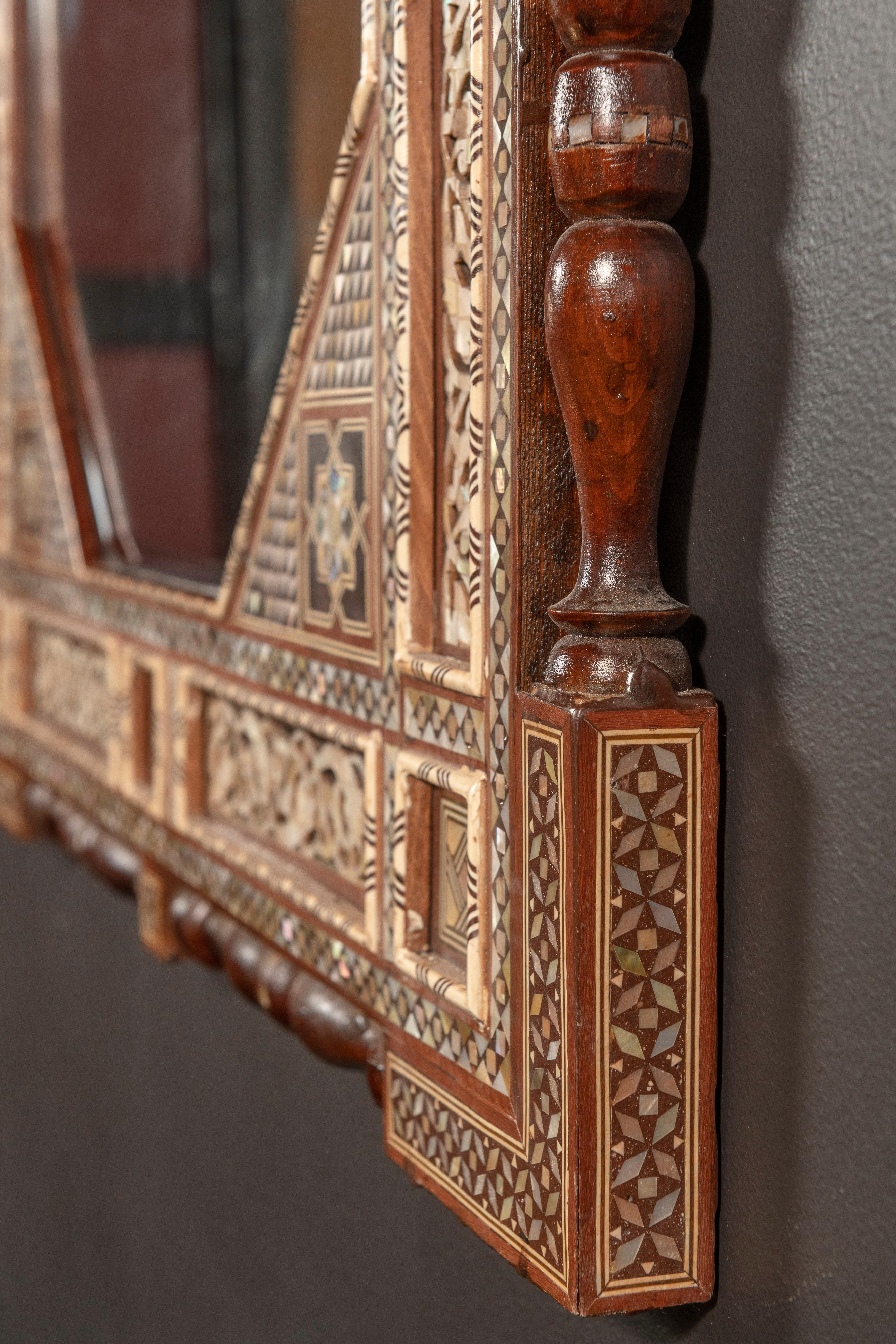 Two Unique Syrian Mirrors with Mother of Pearl Inlay and Wooden Marquetry 7