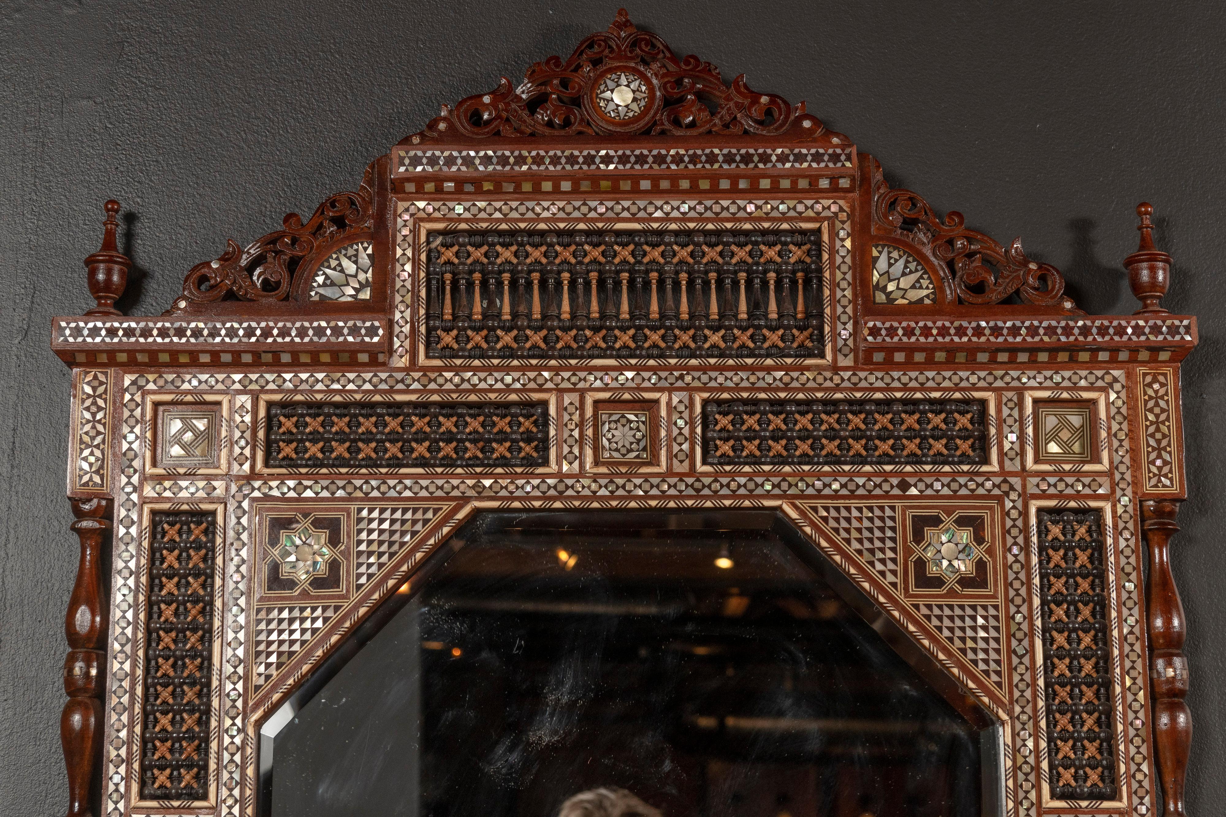 Two Unique Syrian Mirrors with Mother of Pearl Inlay and Wooden Marquetry  For Sale 1