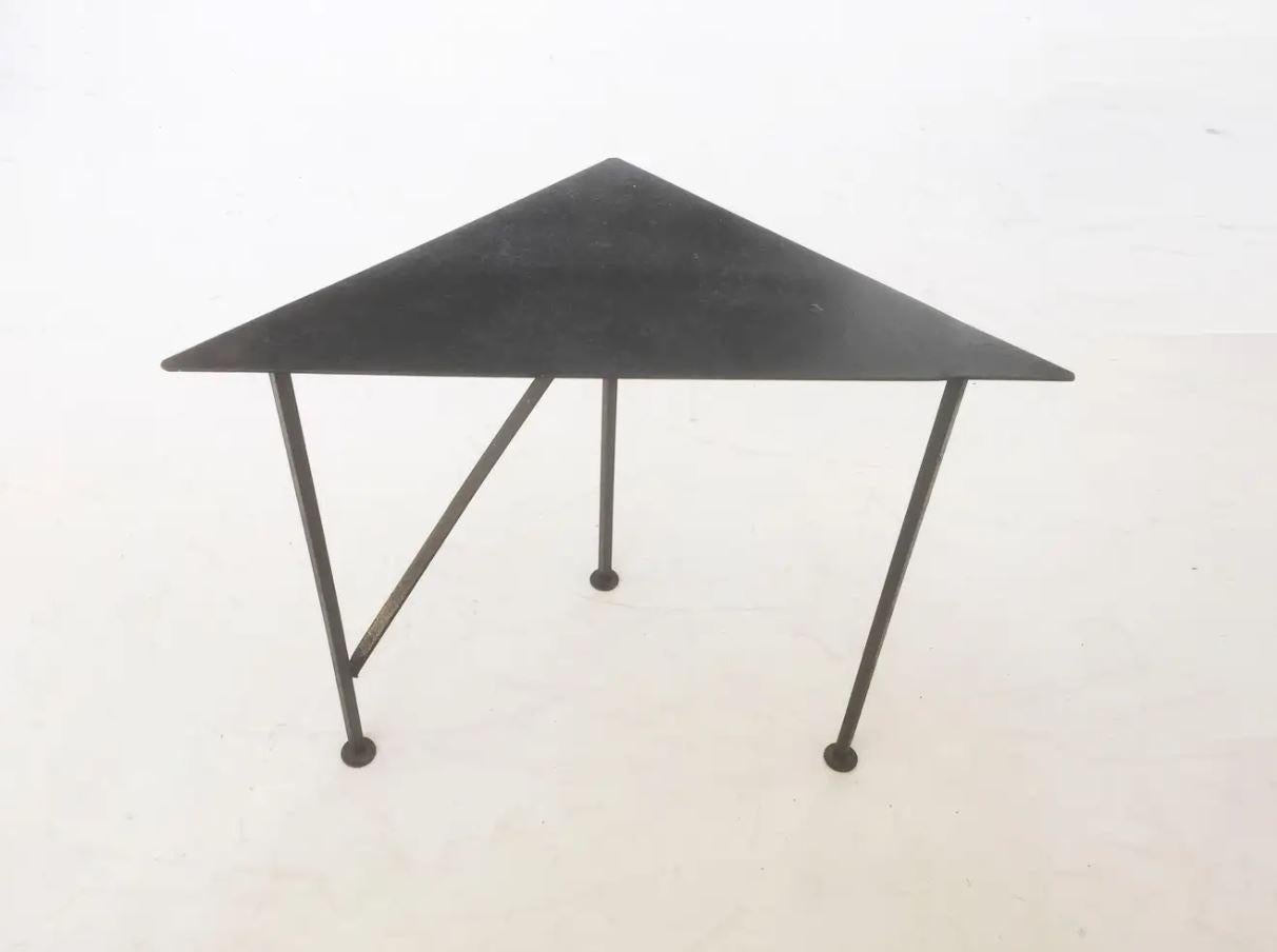 Two Unique Triangular Handcrafted Blackened Iron Drink Tables 2