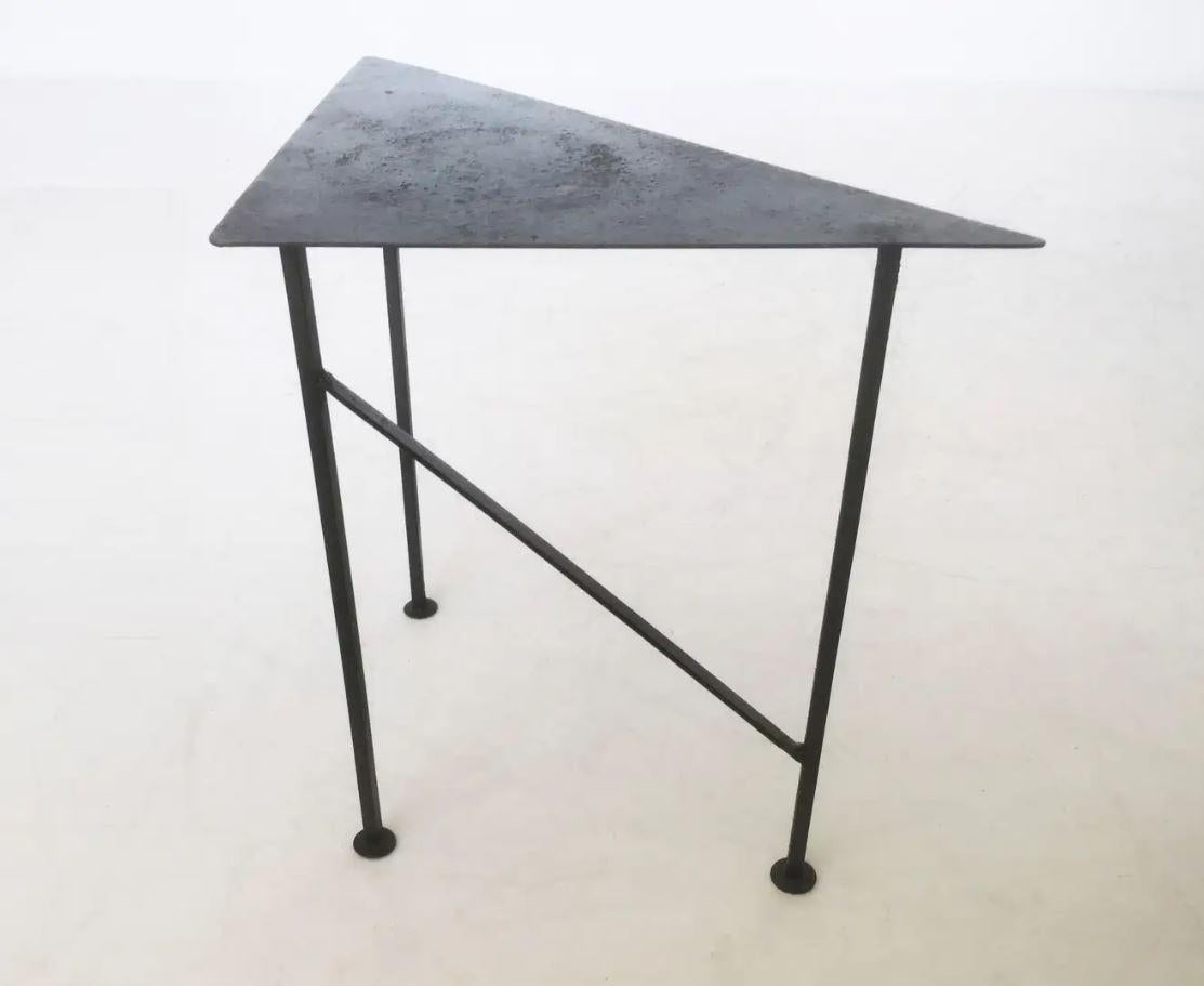 Two Unique Triangular Handcrafted Blackened Iron Drink Tables 3