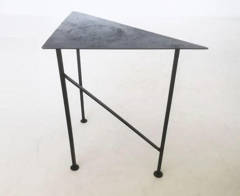 Two Unique Triangular Handcrafted Blackened Iron Drink Tables For Sale ...