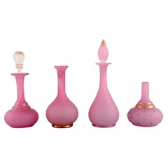 Two Vases and Two Flacons in Pink Mouth-Blown Art Glass, ca 1900