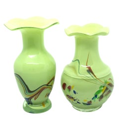 fratelli toso millefiori vase Two Vases Fratelli Toso Millefiori Italian Venetian Murano Sommerso Vintage