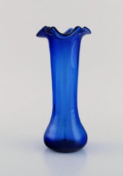 Two Vases in Blue Mouth-Blown Art Glass, 20th Century