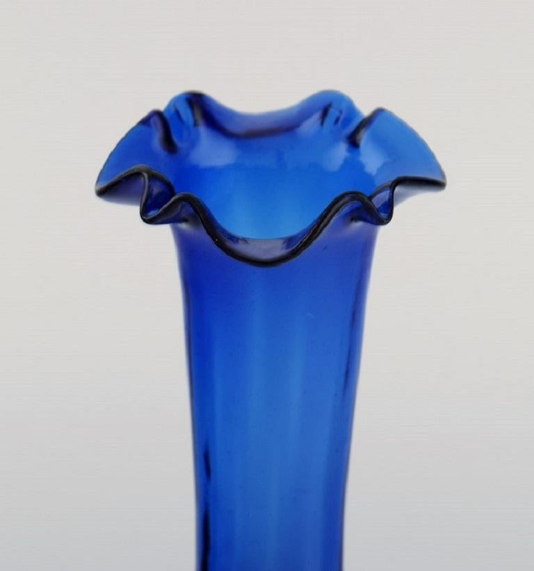 Mid-Century Modern Two Vases in Blue Mouth-Blown Art Glass, 20th Century For Sale