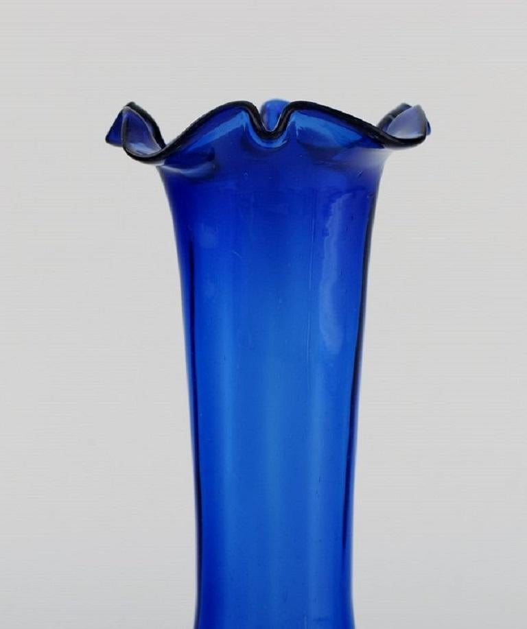 Unknown Two Vases in Blue Mouth-Blown Art Glass, 20th Century For Sale