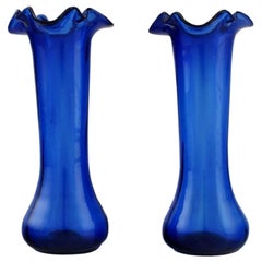 Two Vases in Blue Mouth-Blown Art Glass, 20th Century