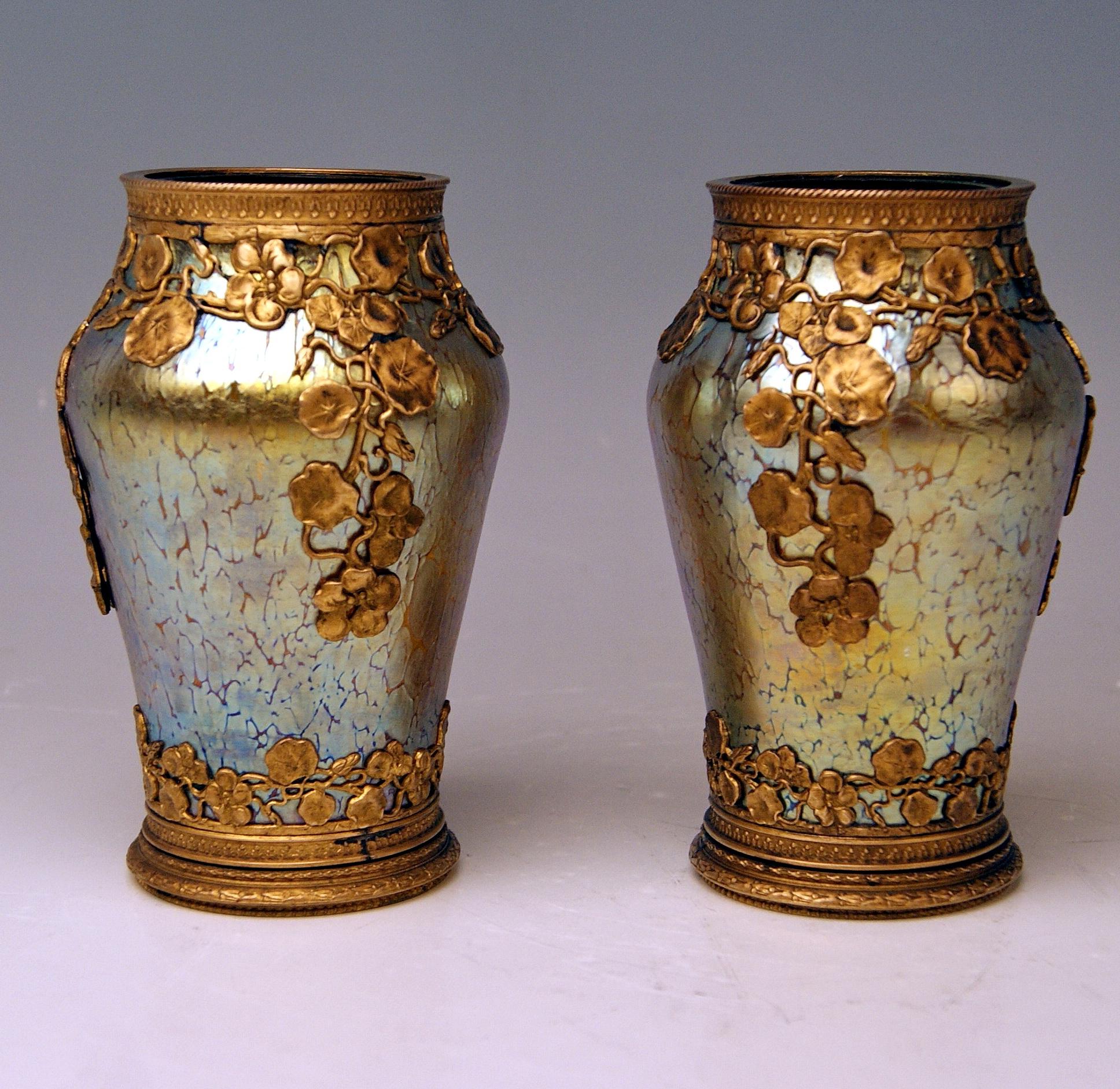 Austrian Two Vases Loetz Widow Klostermuehle Bohemia Art Nouveau Candia Papillon