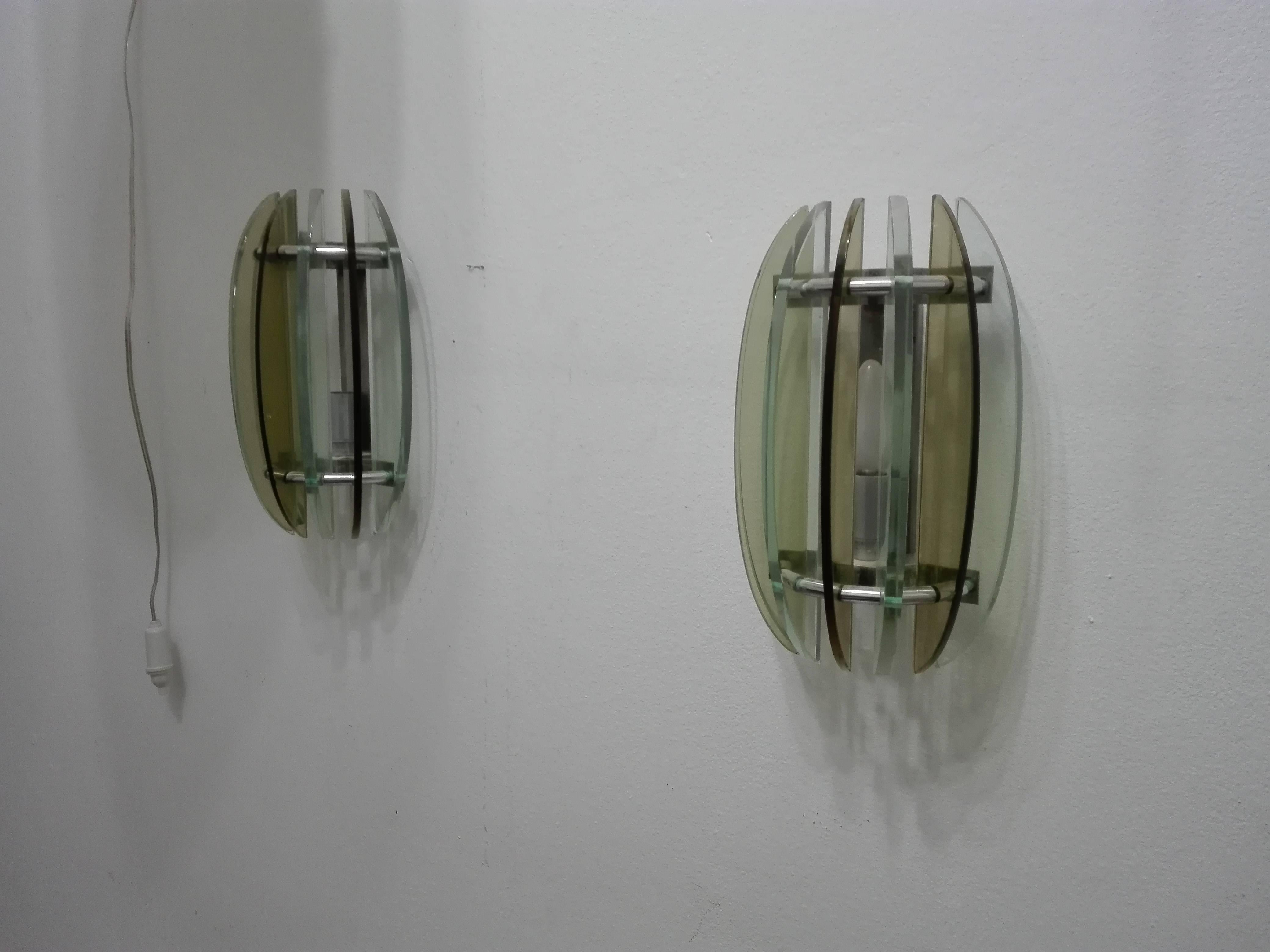 Italian Two Veca Sconces Wall Lamps For Sale