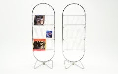 Two Verner Panton Book, Magazine, Record Album Floor Standing Shelves.  Chrome