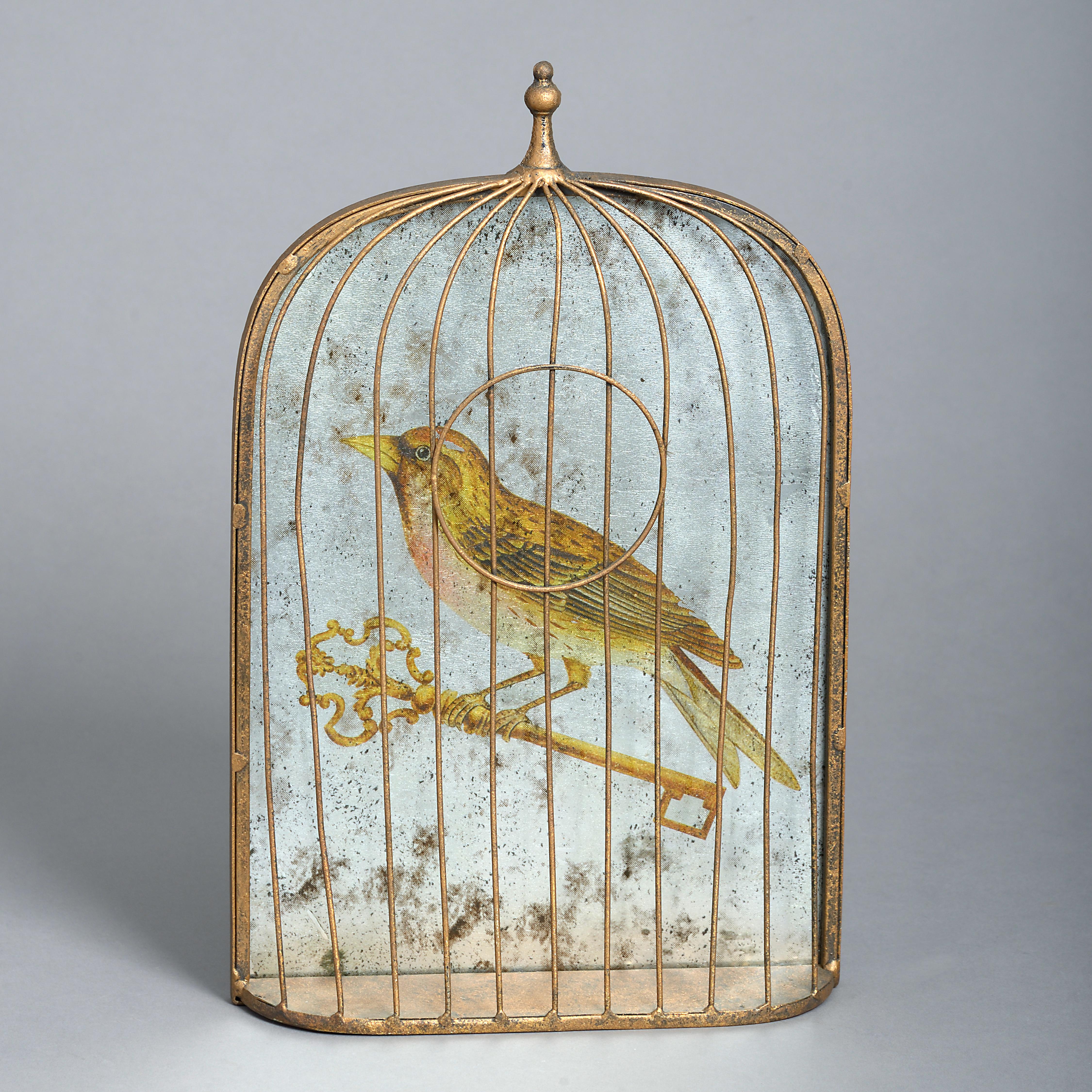 italien Deux photos de cages à oiseaux en Verre Egloméré