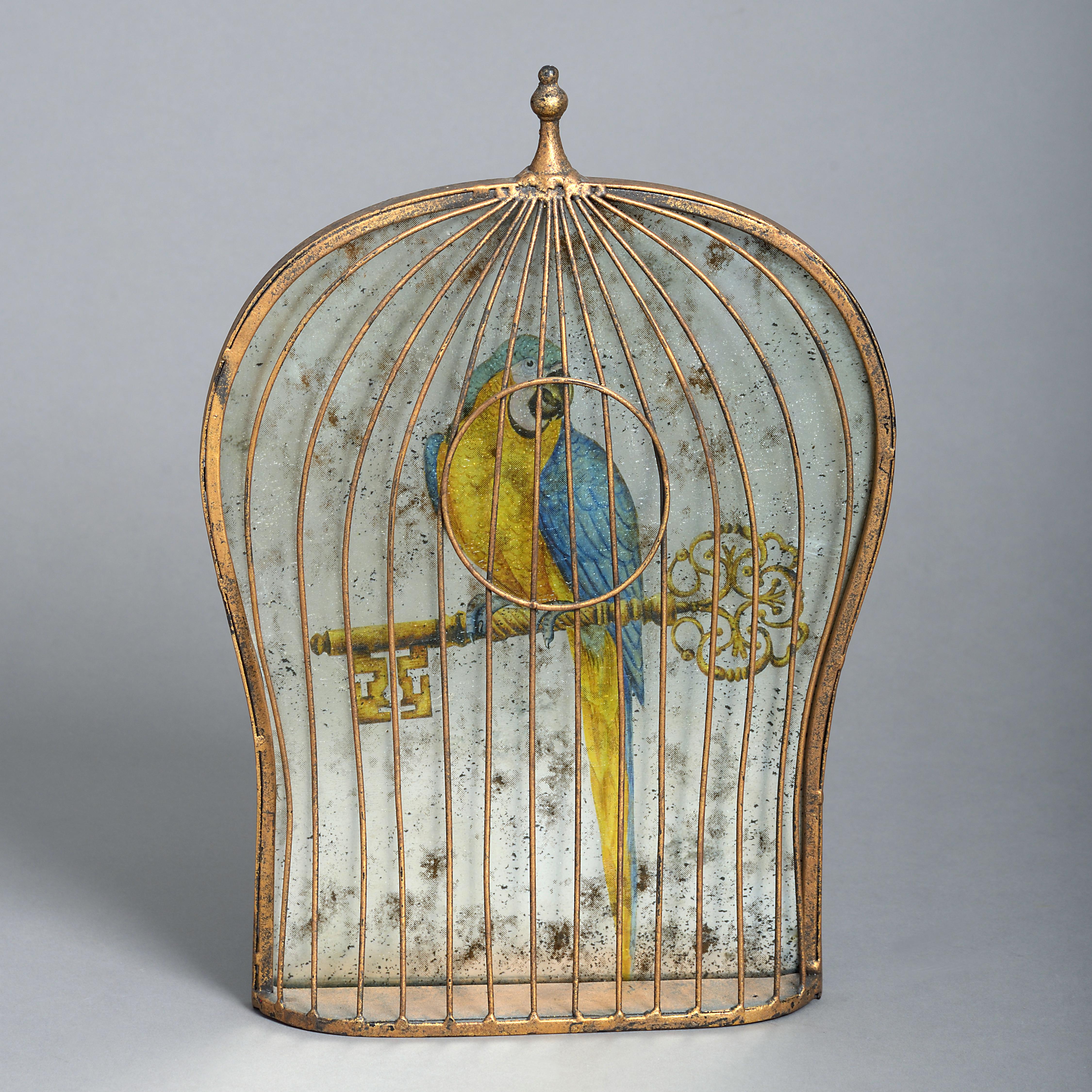Verre églomisé Deux photos de cages à oiseaux en Verre Egloméré