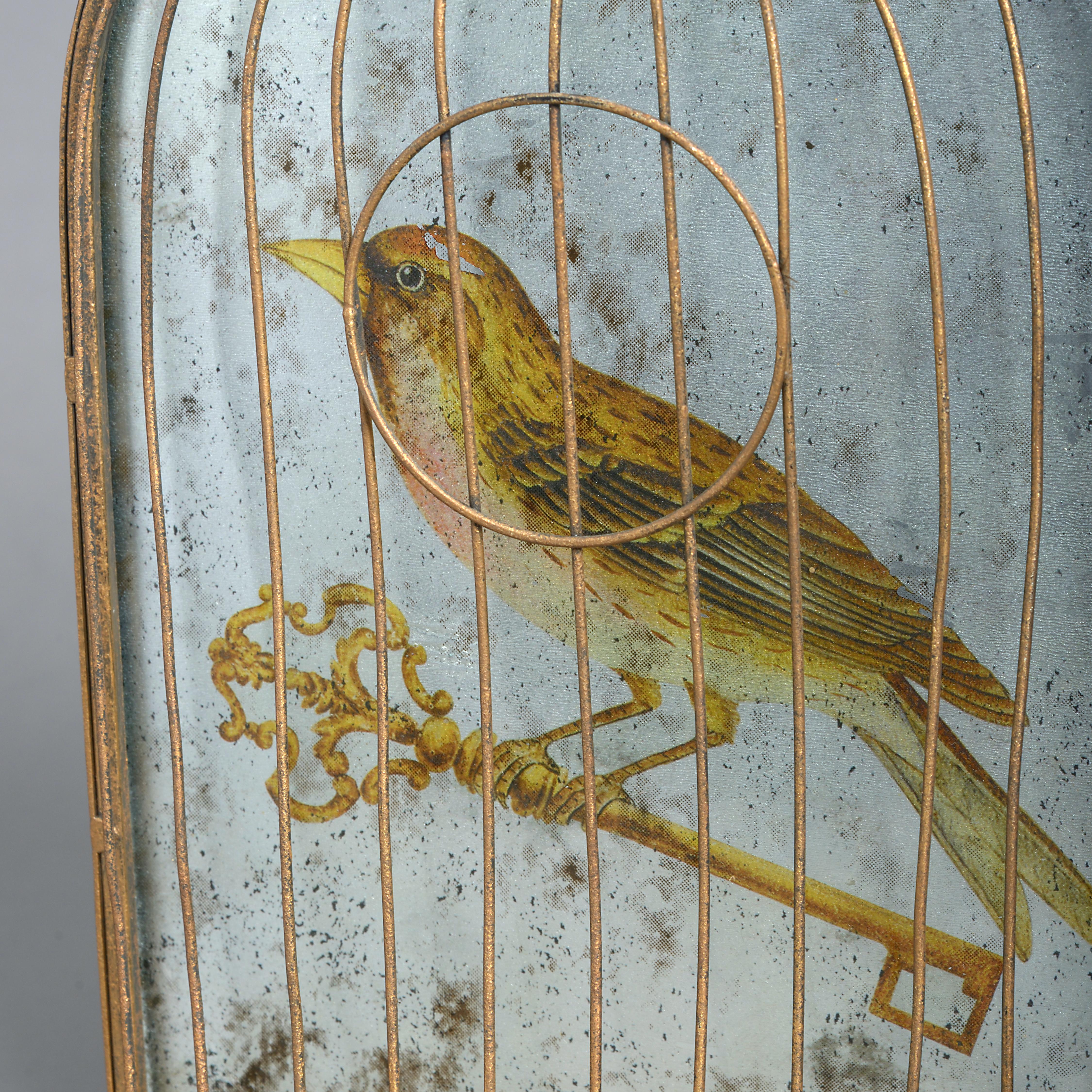 20ième siècle Deux photos de cages à oiseaux en Verre Egloméré