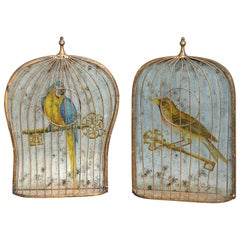 Vintage Two Verre Eglomisé Bird Cage Pictures