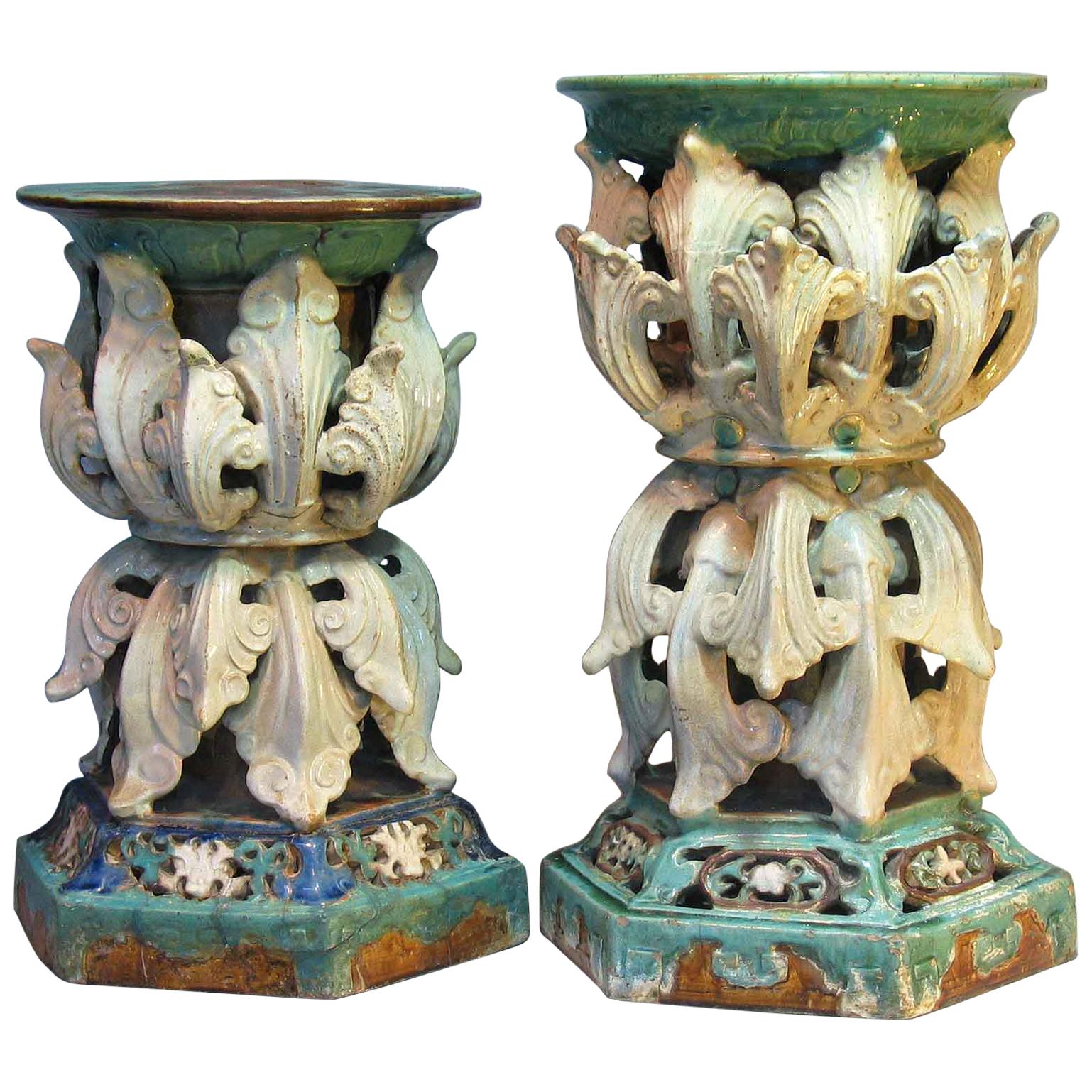 Two Very Decorative and Rare Massive Shiwan Pottery Stands, China, 19th Century