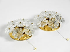 Two Very Elegant 1960s Brass Crystal Glass Flower Wall Lamps by Ernst Palme