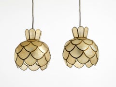 Two very elegant, beautiful mid-century modern pendant lamps made of capiz shell