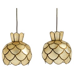 Two very elegant, beautiful mid-century modern pendant lamps made of capiz shell Two very elegant, beautiful mid-century modern pendant lamps made of capiz shell