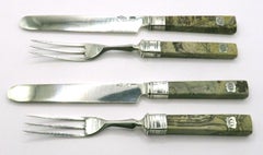Two Very Fine Pair of 19th Century Agate Handled Sterling Fruit Knives & Forks