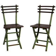 Antique Two Very Rare 1920s French Wooden Folding Chairs by Thonet Marseille