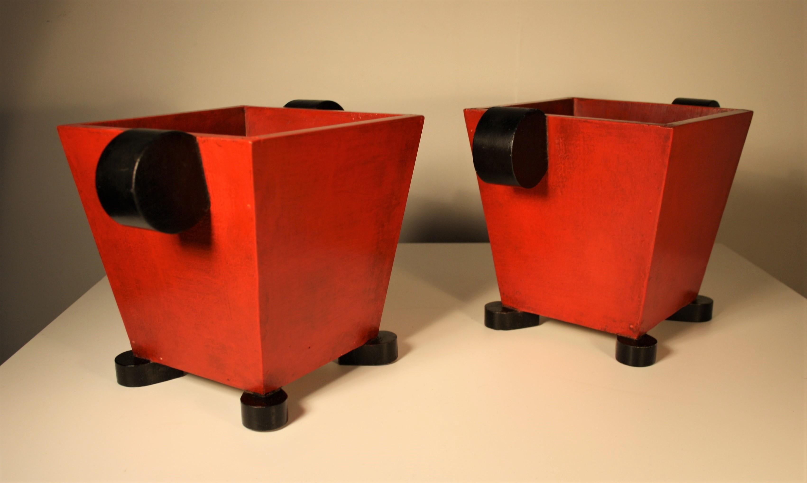 De Stijl Two Modernist Cache Pots by Huib Hoste, 1920s