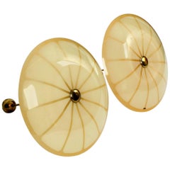 Two Very Rare Yellow Beige Mid-Century Modern Glass Ceiling Lamps by Doria