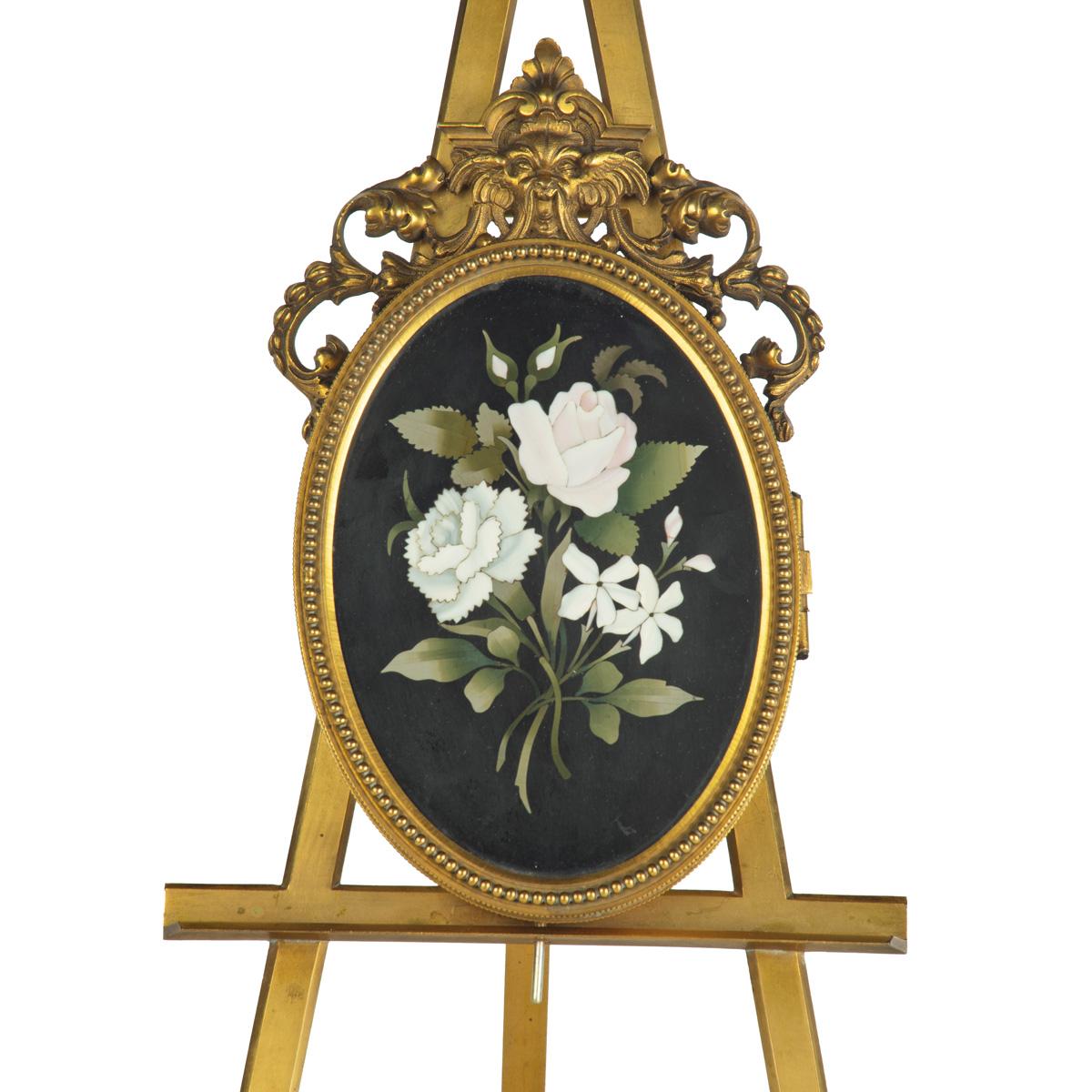 Italian Two very similar pietra dura and ormolu photograph frames on easels For Sale