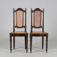 Pair of Victorian chairs with cannage.