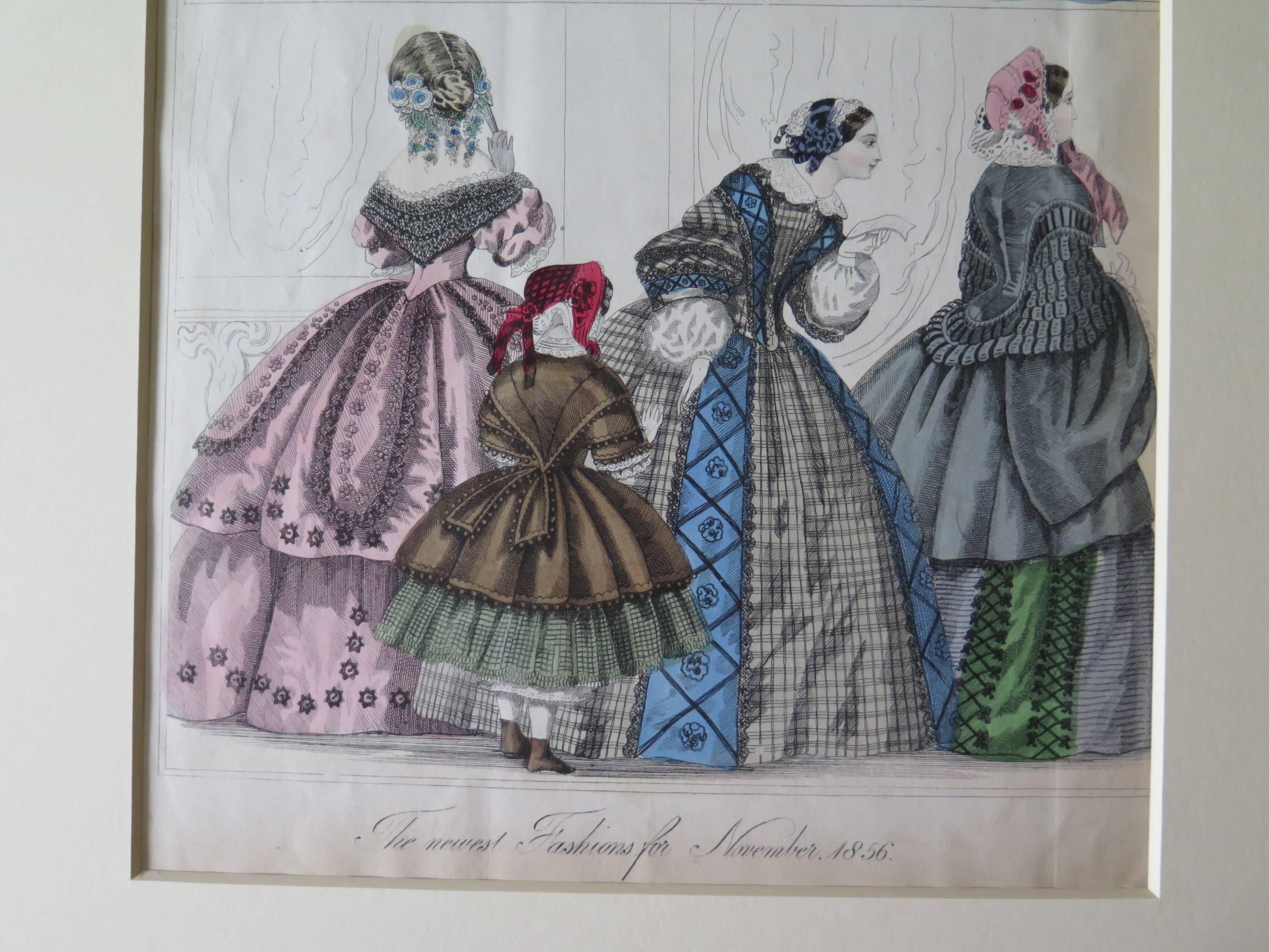 TWO Fashion Prints Ladies Gazette London & Paris, Victorian 1848 to 1856 1