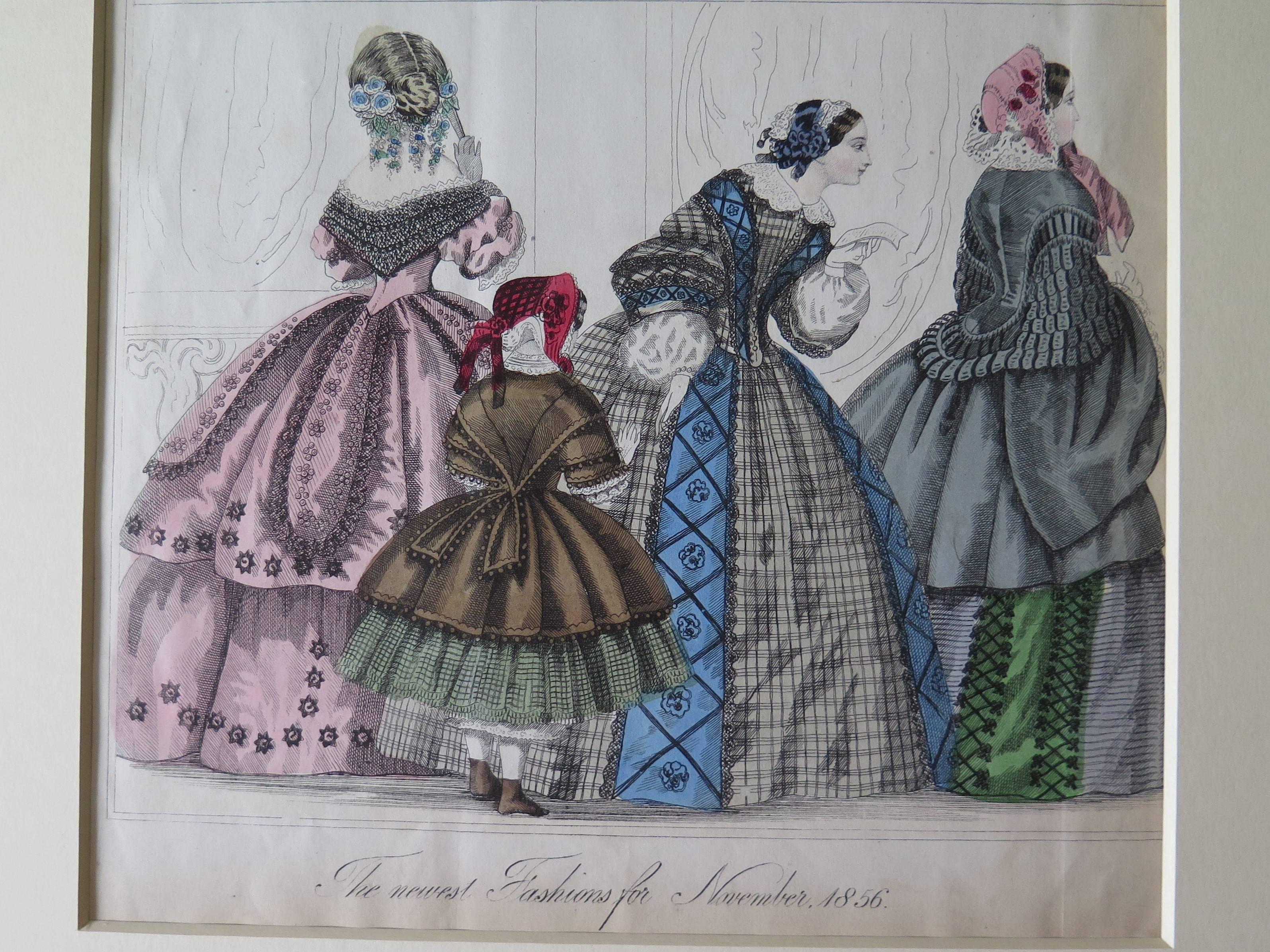 TWO Fashion Prints Ladies Gazette London & Paris, Victorian 1848 to 1856 2
