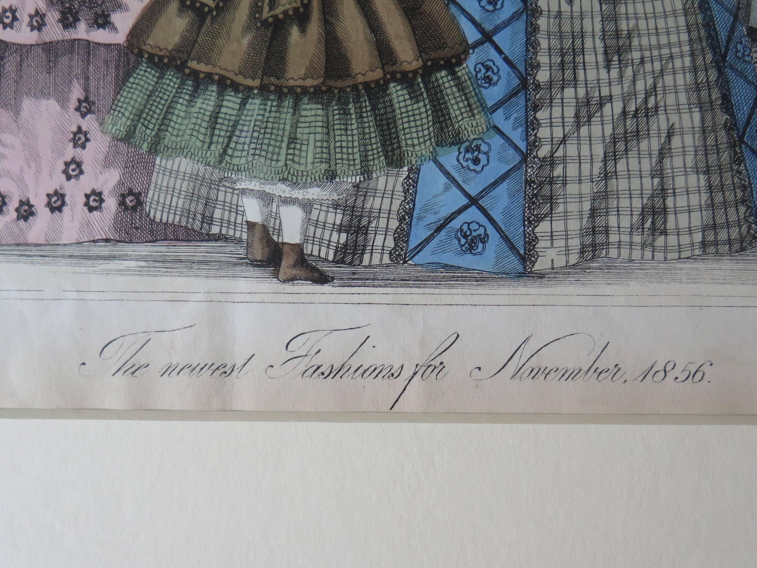 TWO Fashion Prints Ladies Gazette London & Paris, Victorian 1848 to 1856 3