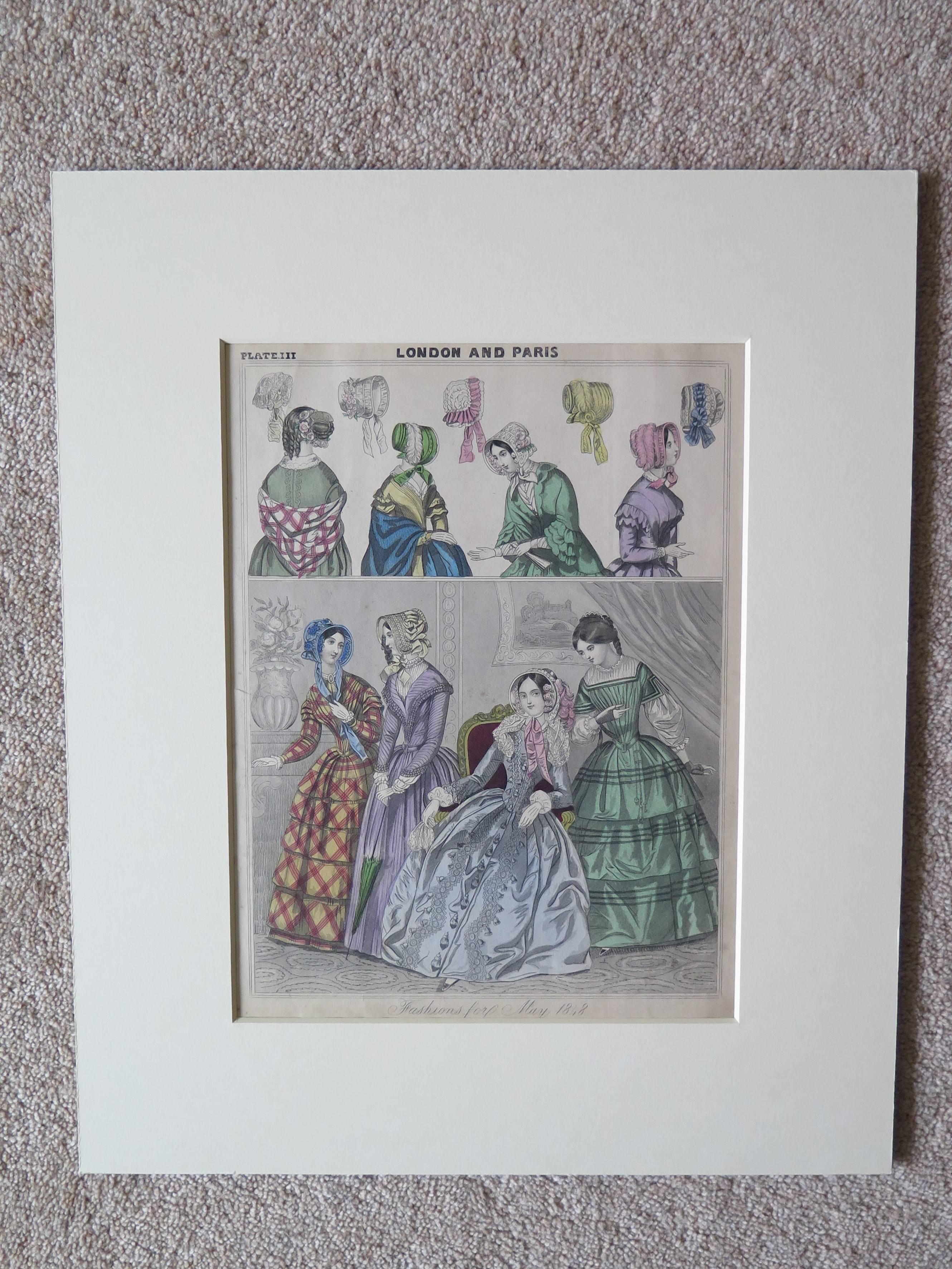 TWO Fashion Prints Ladies Gazette London & Paris, Victorian 1848 to 1856 4