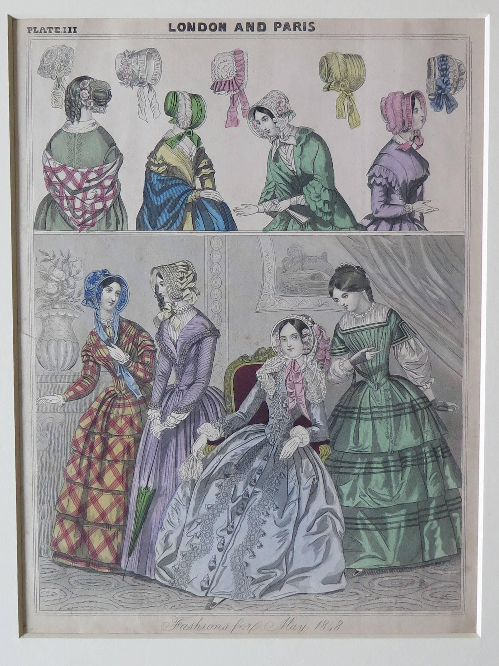 TWO Fashion Prints Ladies Gazette London & Paris, Victorian 1848 to 1856 5