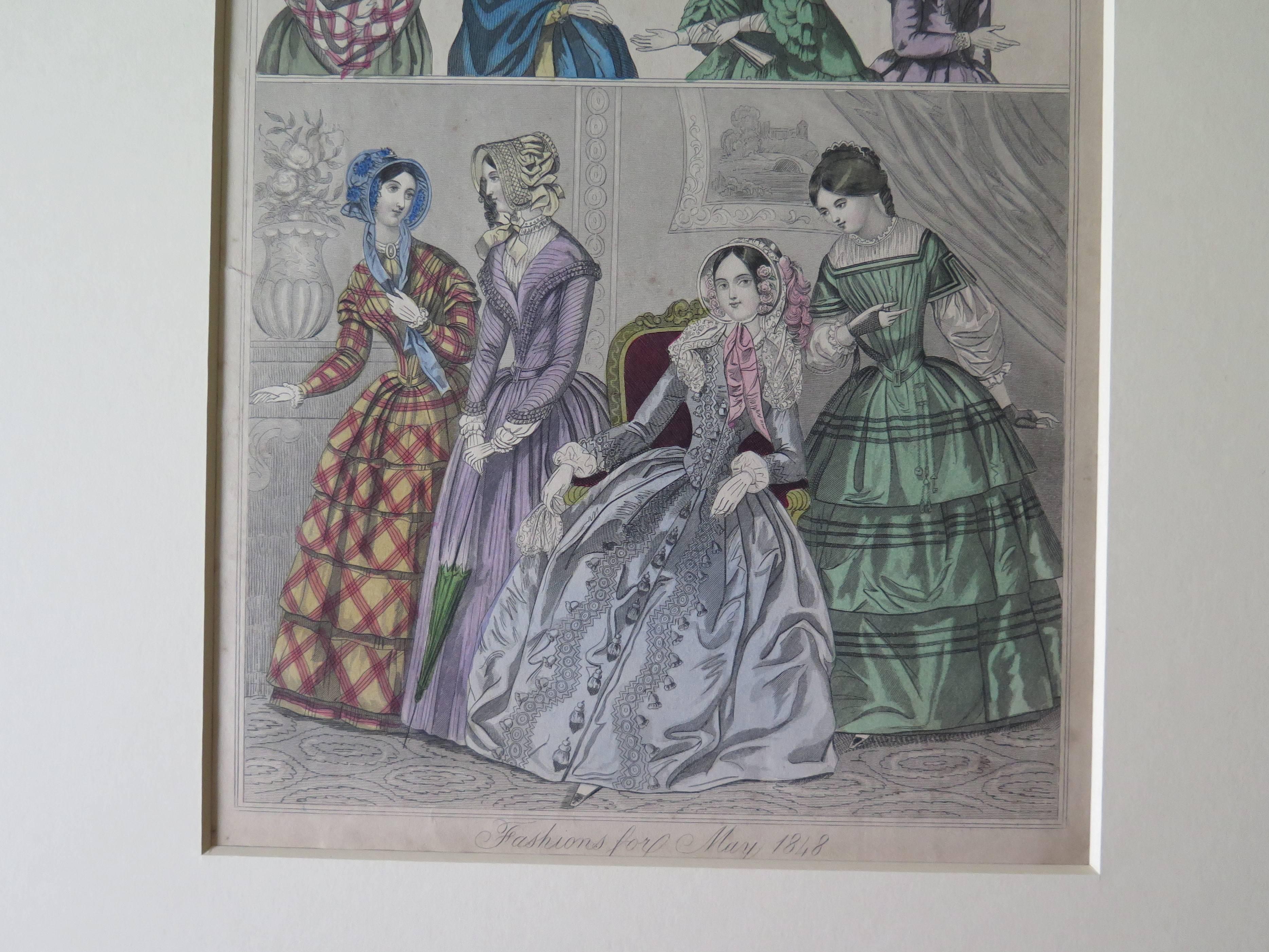TWO Fashion Prints Ladies Gazette London & Paris, Victorian 1848 to 1856 8