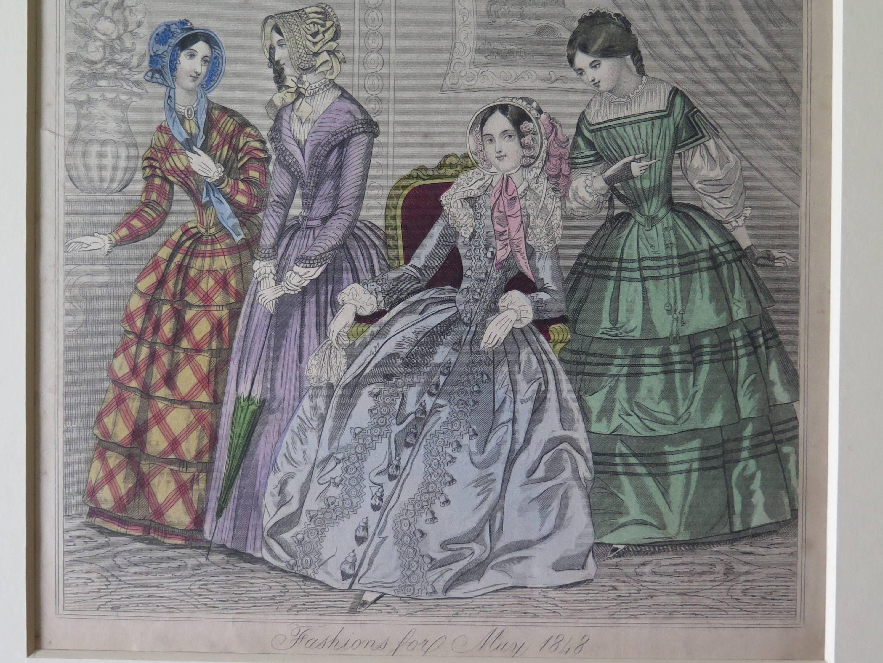 TWO Fashion Prints Ladies Gazette London & Paris, Victorian 1848 to 1856 9