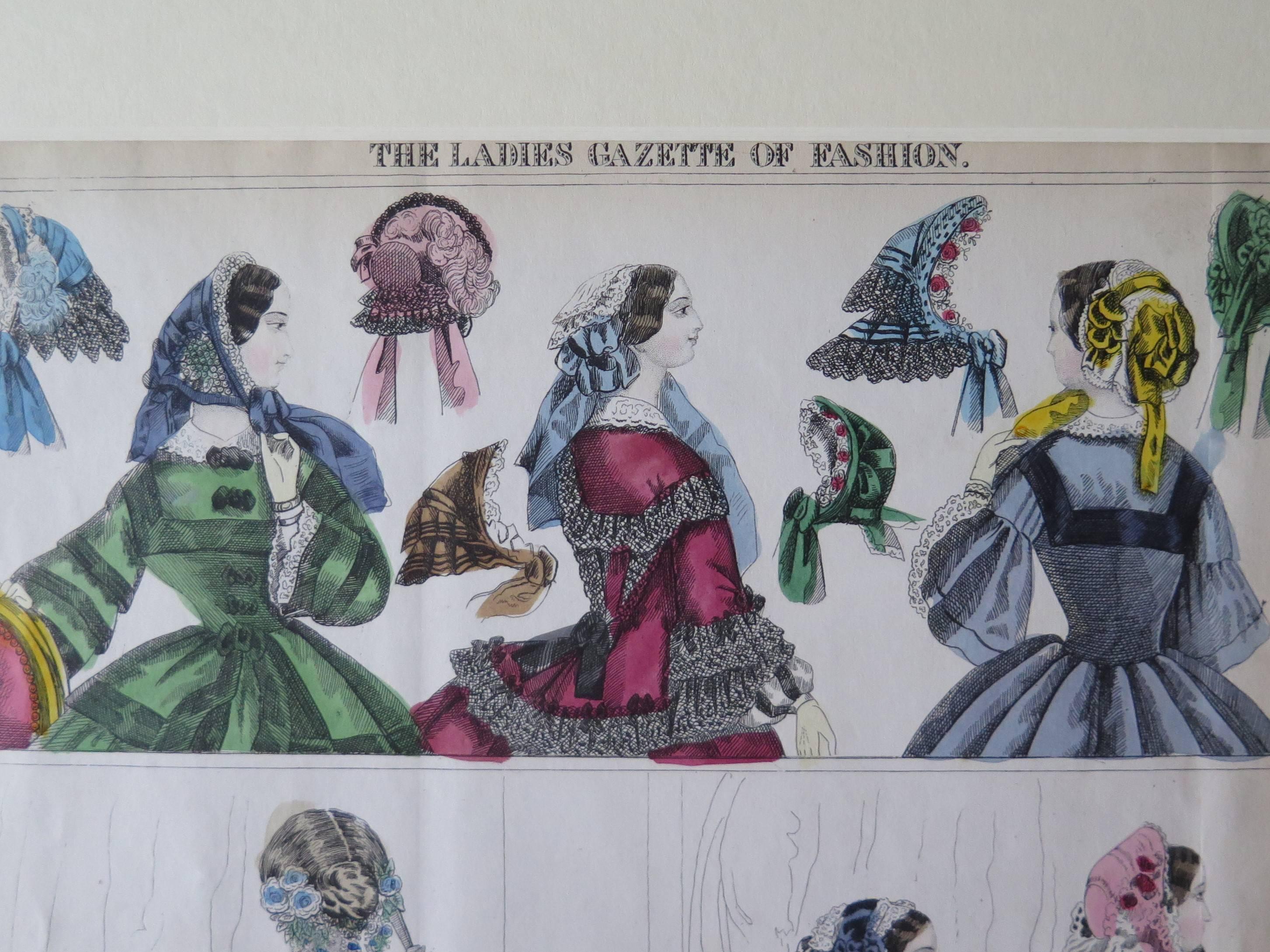 Paper TWO Fashion Prints Ladies Gazette London & Paris, Victorian 1848 to 1856