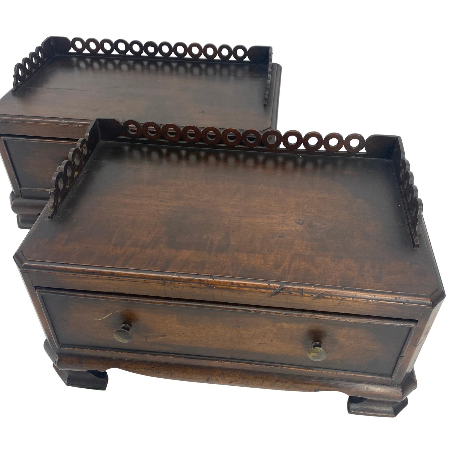 Two English late 19th century Victorian style mahogany jewelry boxes with one drawer and original brass hardware.
Please note that these two boxes are priced and sold individually. Both can be sold together as a pair at 25% discounted price.