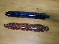 Two Victorian Nailsea Glass Rolling Pins One Blue & One Red