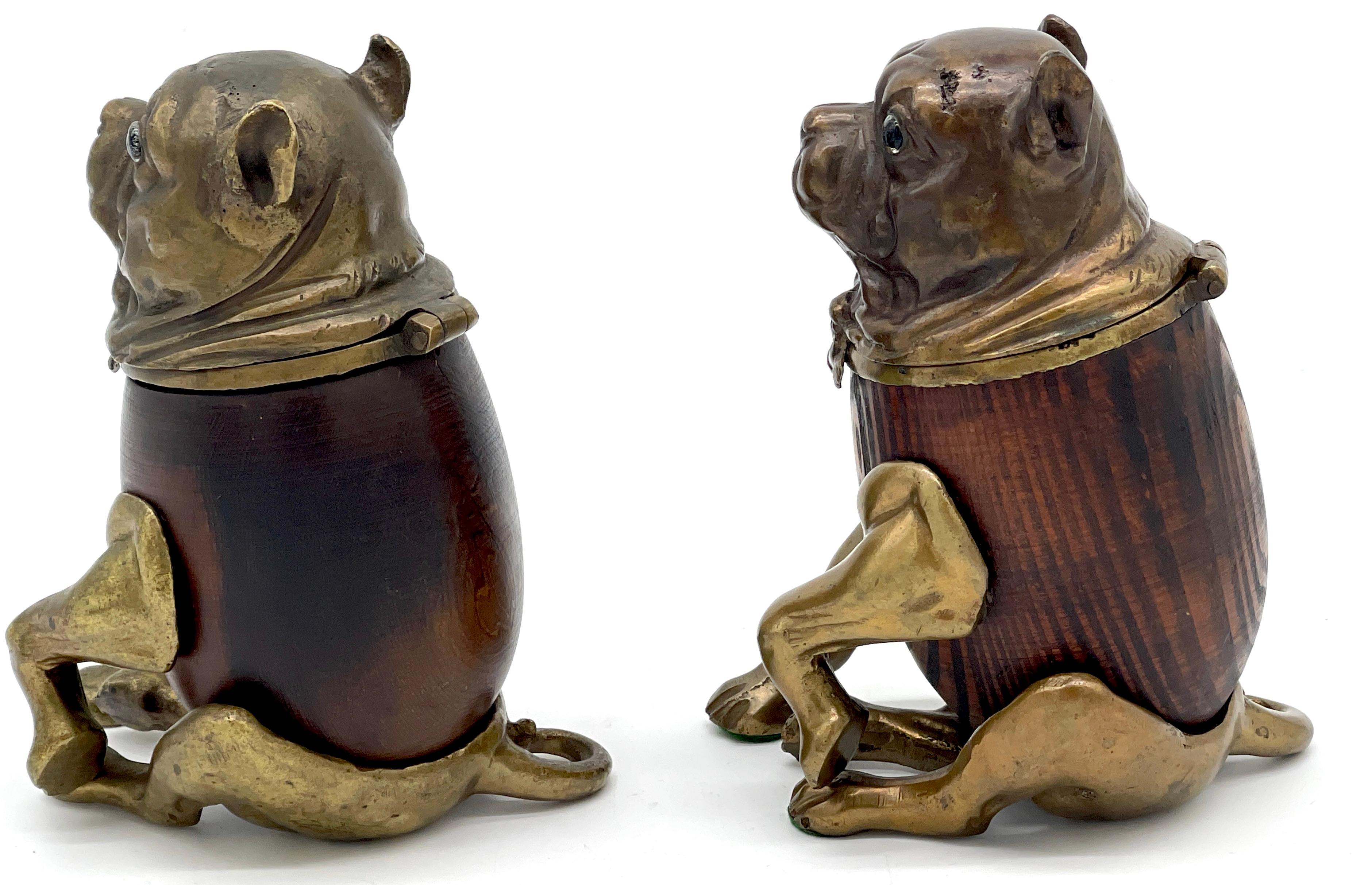 Two Victorian Style Brass & Wood Pug Dog Boxes, by Arthur Court, 1979  In Good Condition For Sale In West Palm Beach, FL
