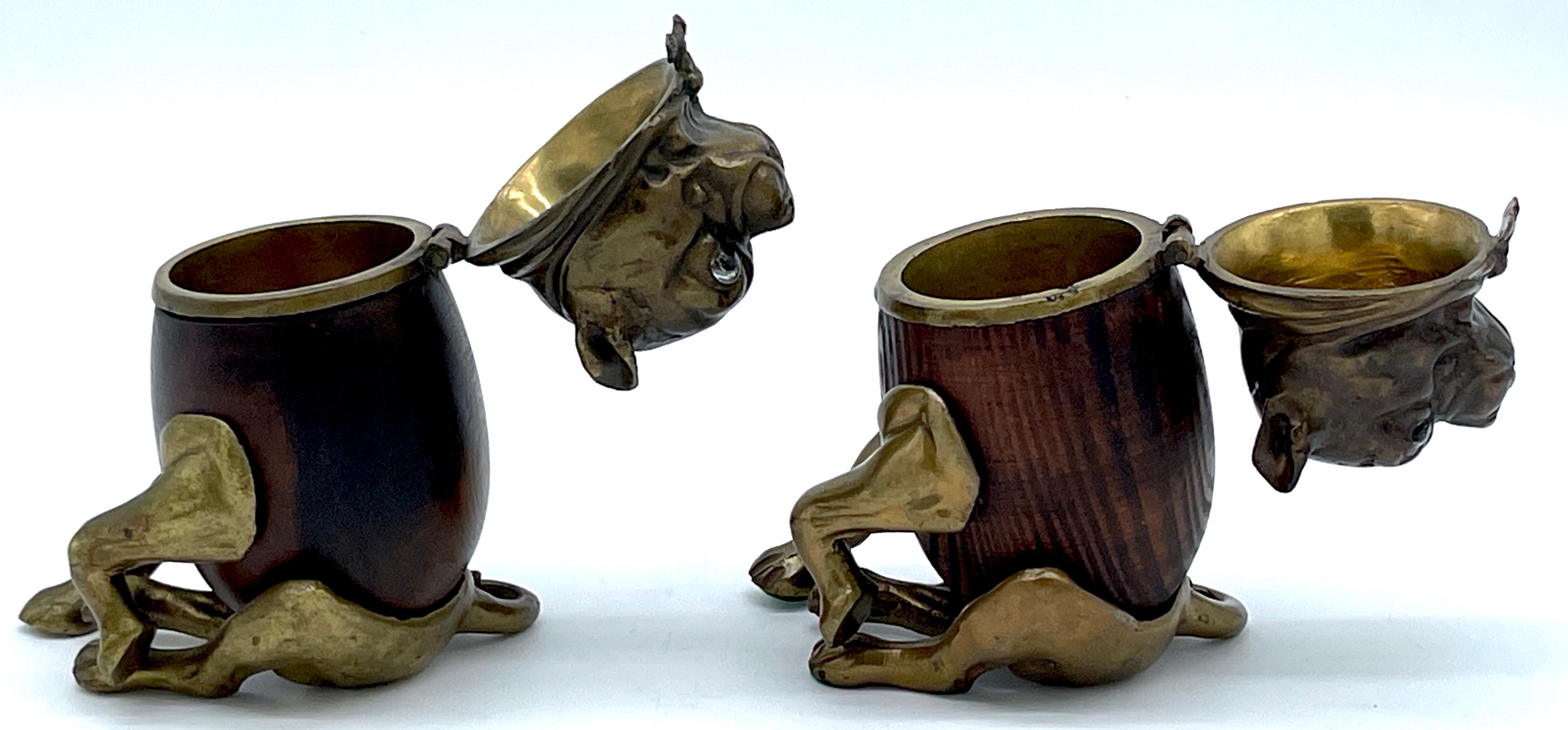 20th Century Two Victorian Style Brass & Wood Pug Dog Boxes, by Arthur Court, 1979  For Sale