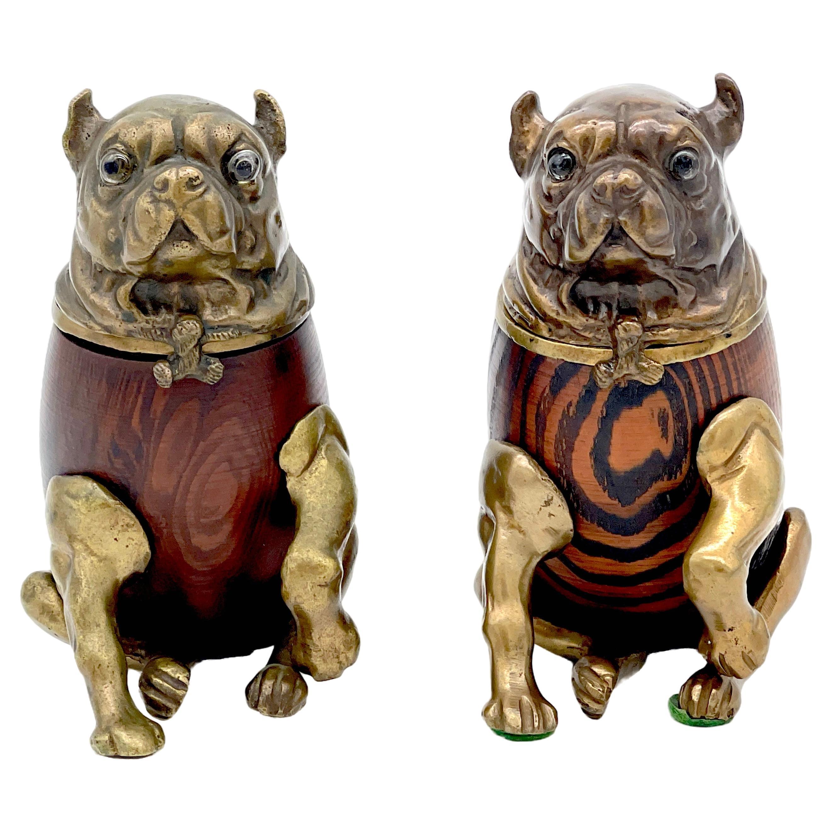 Two Victorian Style Brass & Wood Pug Dog Boxes, by Arthur Court, 1979 
