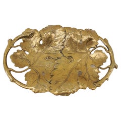 Vintage Two Vine Leaves Hand Formed into a Solid Brass Bowl, 1960s