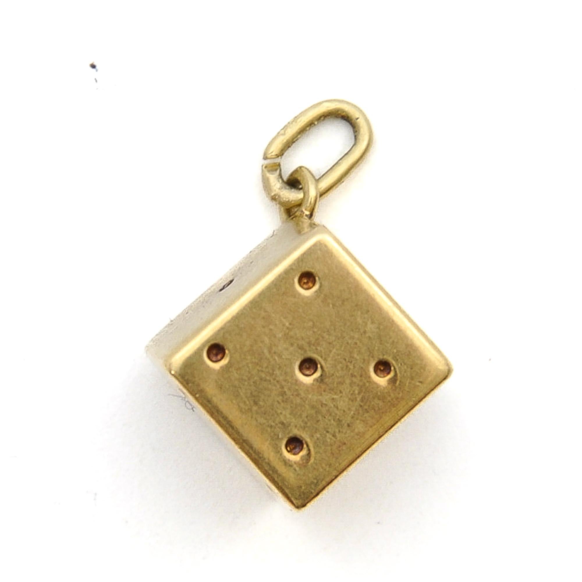 Two beautiful charms consisting of a vintage 14 karat gold dice lucky charm and a vintage 14 karat gold masquerade charm. The charms are beautifully stylized and crafted in gold. Charms are great to collect as wearable memories, it has a symbolic