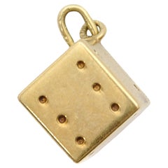 Two Vintage 14K Gold Dice and Mask Charm Pendants