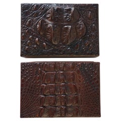 Two Used 1960s French Cedar Wood Embossed Crocodile Leather Cigar Boxes