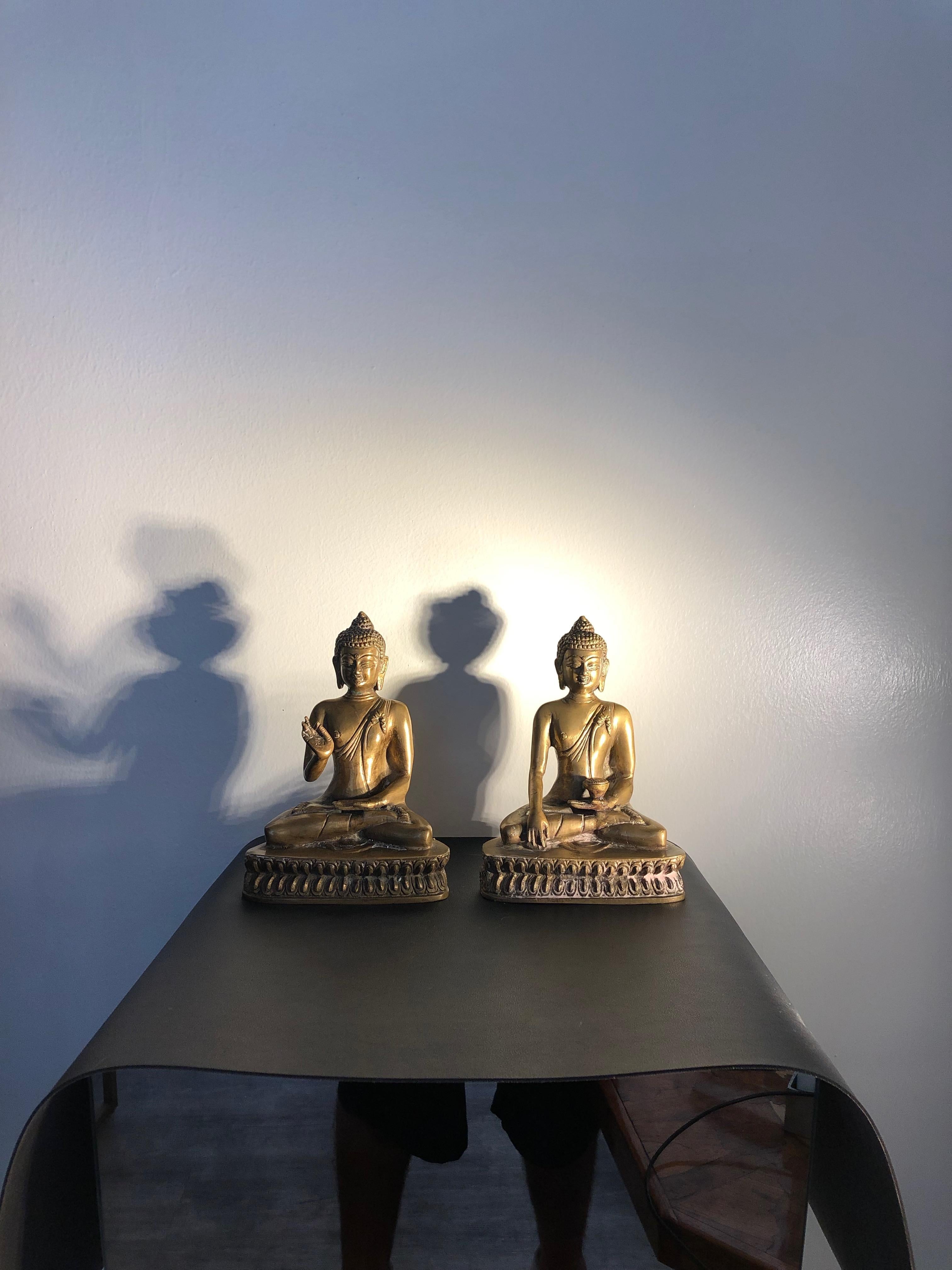 Art Deco Two Vintage 20th Century Golden Brass Buddah Book ends Bookcase Decoration