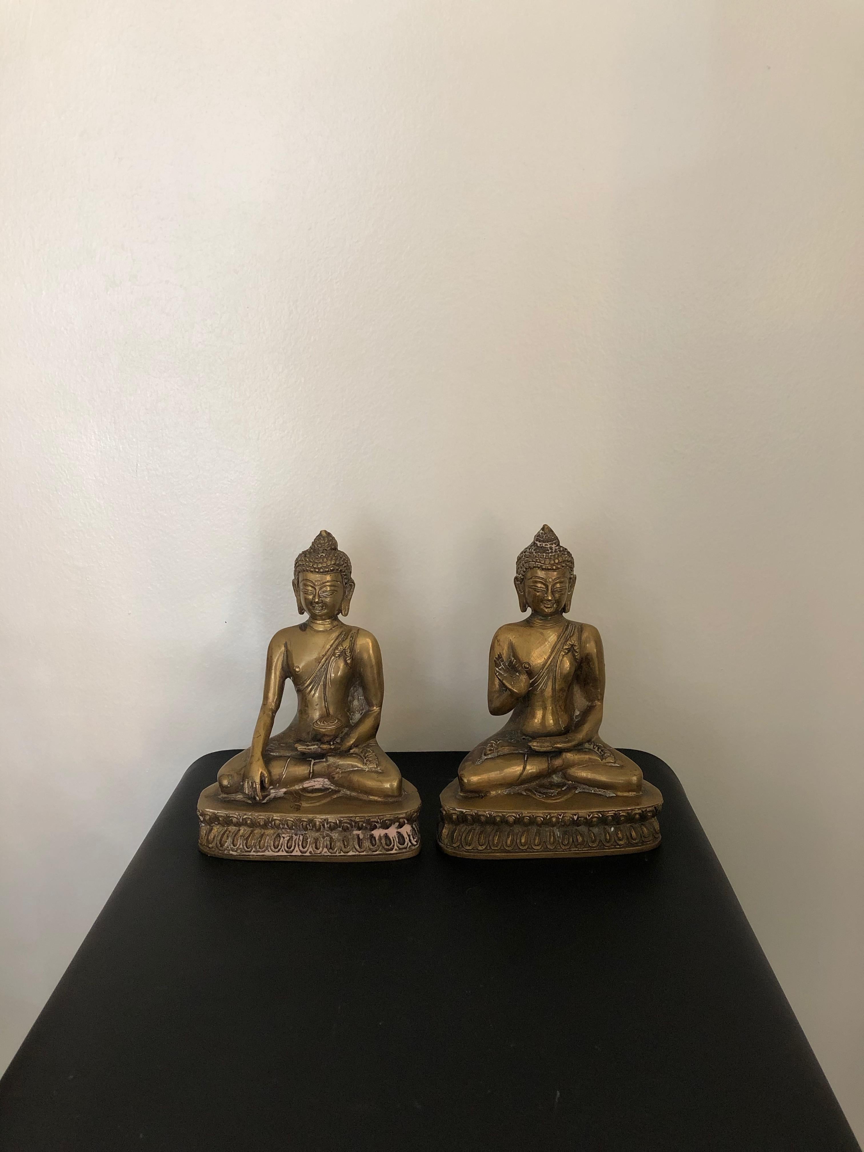 Two Vintage 20th Century Golden Brass Buddah Book ends Bookcase Decoration 5