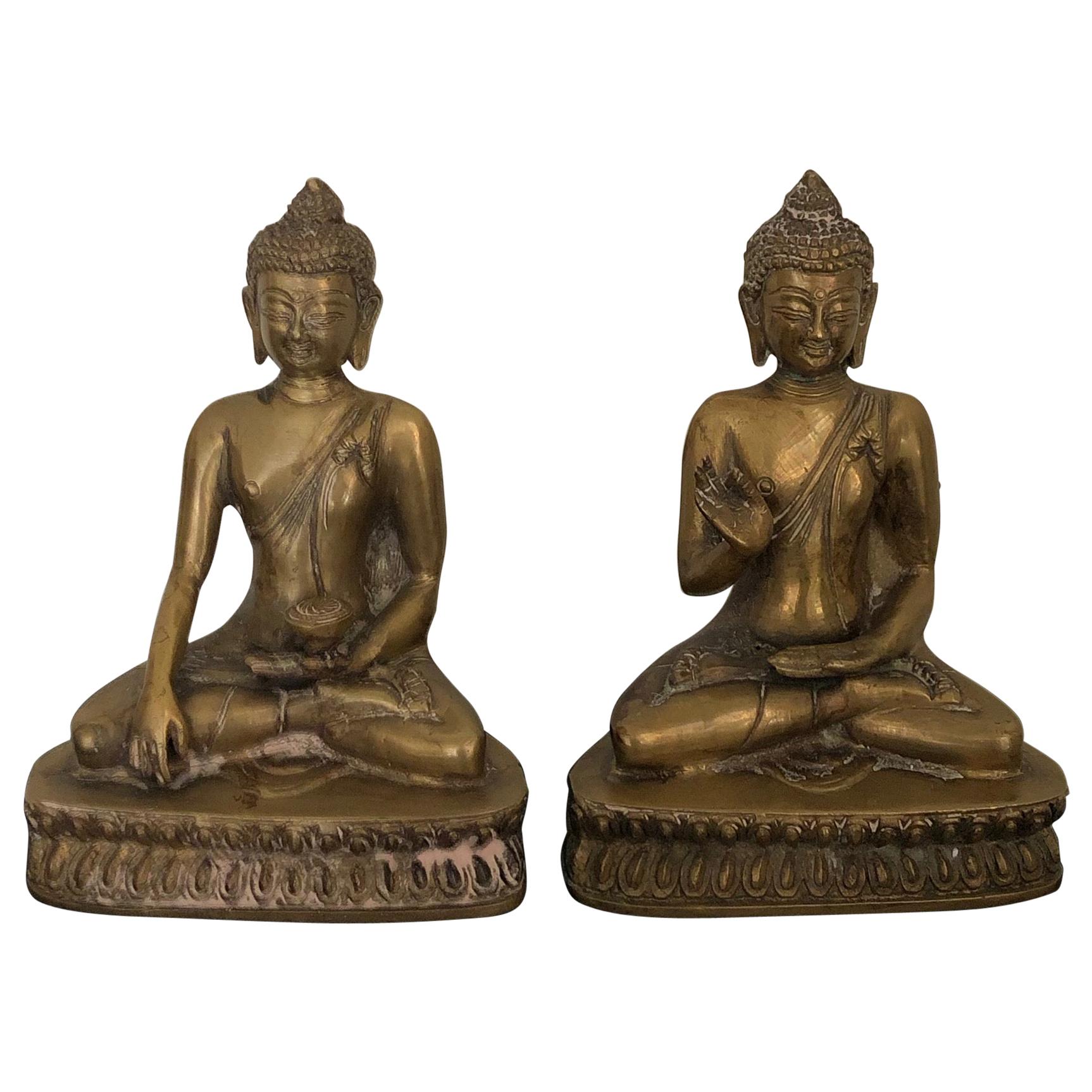 Two Vintage 20th Century Golden Brass Buddah Book ends Bookcase Decoration