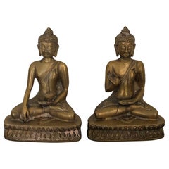 Two Vintage 20th Century Golden Brass Buddah Book ends Bookcase Decoration